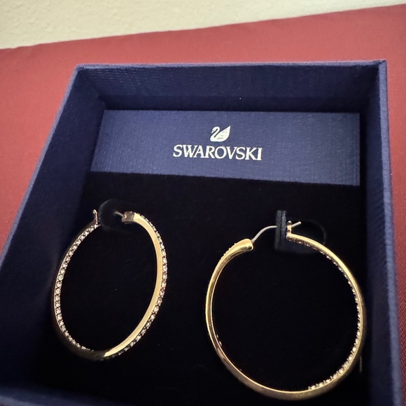 Swarovski Jewelry - NEW Swarovski crystal rose gold hoops medium, three earrings